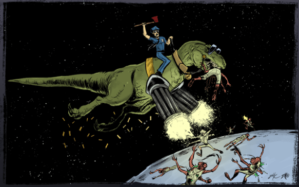 But only one has a T-Rex with gatling gun arms.